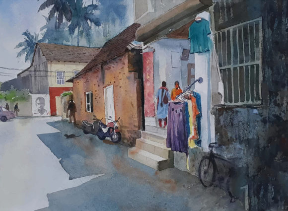The Art of the First Impression: Beautiful Front View of Home Watercolor
