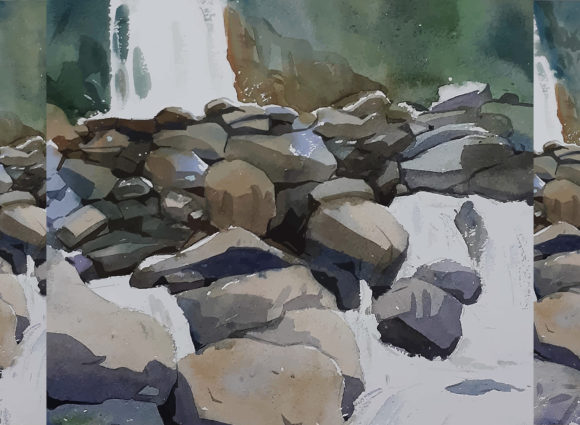 Watercolor Fountains and Rocks: Painting Stone with Flow