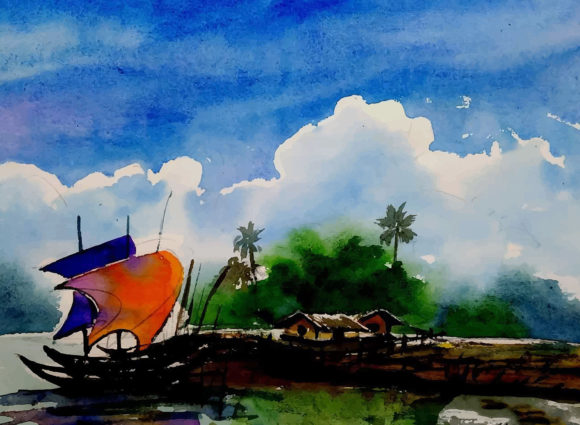 Watercolor Sailing Boat Art for Designers